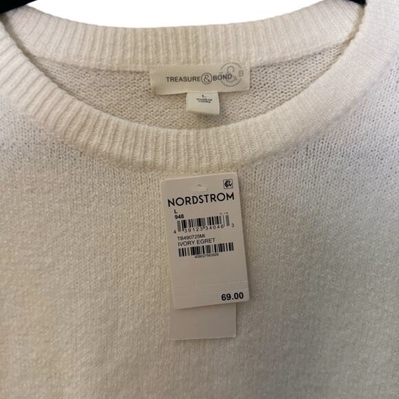 Treasure & Bond Cotton Blend Crewneck Sweater - Ivory Egret Size L - Picture 6 of 8